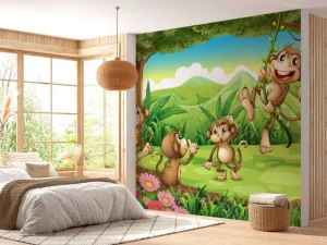 New Aapjes in de jungle fotobehang Kinderkamer