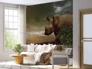 Outlet Afrikaanse neushoorn op een vuil veld fotobehang Tienerkamer | Dieren