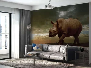 Outlet Afrikaanse neushoorn op een vuil veld fotobehang Tienerkamer | Dieren
