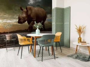 Outlet Afrikaanse neushoorn op een vuil veld fotobehang Tienerkamer | Dieren