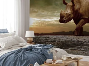 Outlet Afrikaanse neushoorn op een vuil veld fotobehang Tienerkamer | Dieren