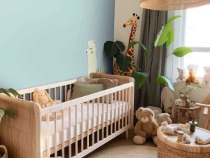Discount Alpaca design met een blauwe achtergrond fotobehang Babykamer