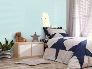 Discount Alpaca design met een blauwe achtergrond fotobehang Babykamer