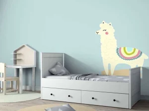 Discount Alpaca design met een blauwe achtergrond fotobehang Babykamer