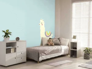 Discount Alpaca design met een blauwe achtergrond fotobehang Babykamer