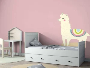 Online Alpaca design met een roze achtergrond fotobehang Kinderkamer | Babykamer