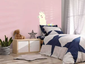 Online Alpaca design met een roze achtergrond fotobehang Kinderkamer | Babykamer