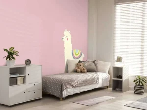 Online Alpaca design met een roze achtergrond fotobehang Kinderkamer | Babykamer