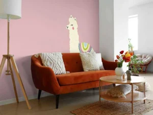 Online Alpaca design met een roze achtergrond fotobehang Kinderkamer | Babykamer