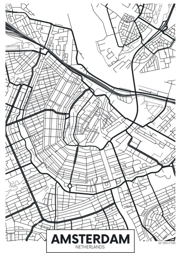 Best Amsterdam vector plattegrond fotobehang Steden | Architectuur
