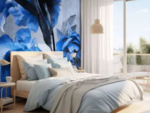Sale Aquarel van blauwe bloemen fotobehang Tienerkamer