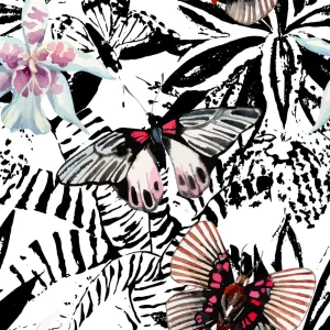 Best Aquarel van exotische vlinders en bloemen fotobehang Tienerkamer | Bloemen
