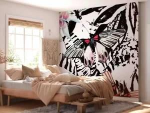Best Aquarel van exotische vlinders en bloemen fotobehang Tienerkamer | Bloemen