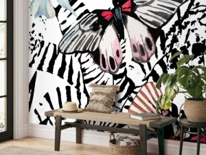 Best Aquarel van exotische vlinders en bloemen fotobehang Tienerkamer | Bloemen