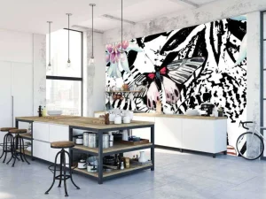 Best Aquarel van exotische vlinders en bloemen fotobehang Tienerkamer | Bloemen