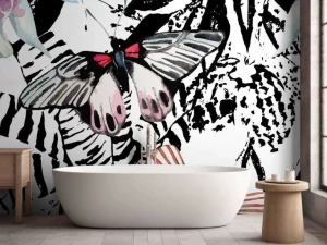Best Aquarel van exotische vlinders en bloemen fotobehang Tienerkamer | Bloemen