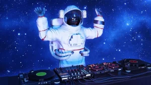 Online Astronaut DJ fotobehang Tienerkamer