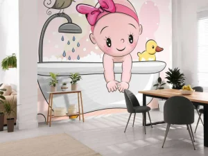 Fashion Baby speelt in bad fotobehang Babykamer