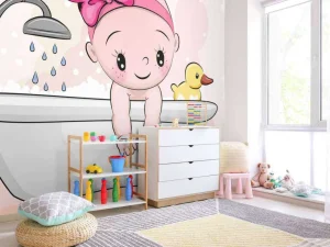 Fashion Baby speelt in bad fotobehang Babykamer