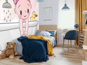 Fashion Baby speelt in bad fotobehang Babykamer