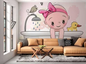 Fashion Baby speelt in bad fotobehang Babykamer