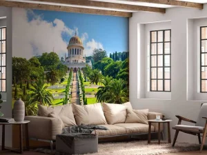 Hot Bahai-wereldcentrum in Israël fotobehang Bloemen | Architectuur