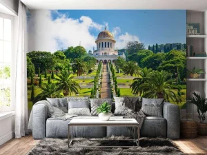 Hot Bahai-wereldcentrum in Israël fotobehang Bloemen | Architectuur