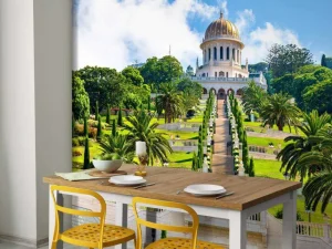Hot Bahai-wereldcentrum in Israël fotobehang Bloemen | Architectuur