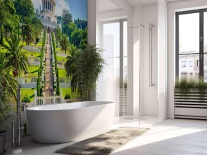 Hot Bahai-wereldcentrum in Israël fotobehang Bloemen | Architectuur