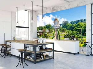 Hot Bahai-wereldcentrum in Israël fotobehang Bloemen | Architectuur