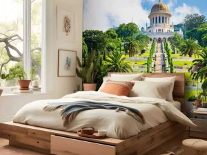Hot Bahai-wereldcentrum in Israël fotobehang Bloemen | Architectuur