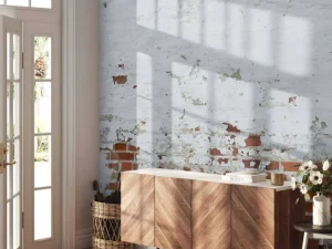 Clearance Bakstenen muur met beton fotobehang Gang