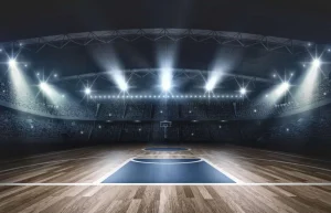 Online Basketbal arena met een houten vloer fotobehang Kinderkamer | Sport