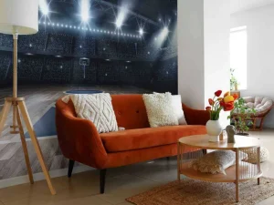 Online Basketbal arena met een houten vloer fotobehang Kinderkamer | Sport