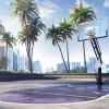 Fashion Basketbalveld in een moderne stad fotobehang Tienerkamer | Sport