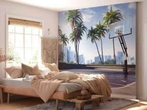 Fashion Basketbalveld in een moderne stad fotobehang Tienerkamer | Sport