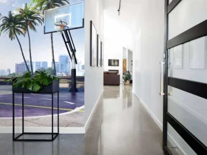 Fashion Basketbalveld in een moderne stad fotobehang Tienerkamer | Sport