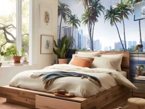 Fashion Basketbalveld in een moderne stad fotobehang Tienerkamer | Sport