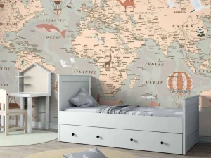 Discount Beige wereldkaart Kinderkamer | Dieren