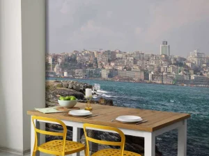 Outlet Beşiktaş vanaf het water fotobehang Architectuur