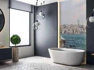 Outlet Beşiktaş vanaf het water fotobehang Architectuur