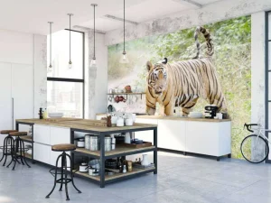 Outlet Bengaalse Tijger lopend in woud fotobehang Dieren
