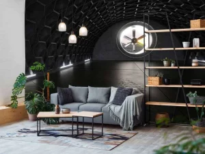 Online Betonnen garage met een ventilatiesysteem fotobehang Transport | Architectuur