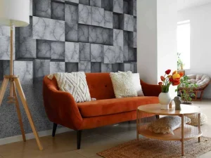 Sale Betonnen ruimte met kubussen tegen de muur fotobehang 3d