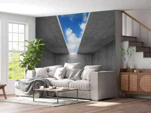 Best Betonnen ruimte met open dak fotobehang 3d