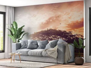 Fashion Bewerkte foto van een boom bij zonsondergang fotobehang Bloemen