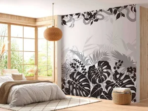 Best Bladeren silhouet in zwart-wit fotobehang Gang | Bloemen