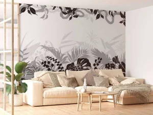 Best Bladeren silhouet in zwart-wit fotobehang Gang | Bloemen