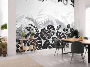 Best Bladeren silhouet in zwart-wit fotobehang Gang | Bloemen
