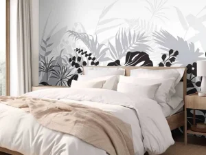 Best Bladeren silhouet in zwart-wit fotobehang Gang | Bloemen